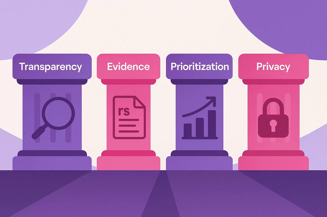transparency, evidence, prioritization, and privacy