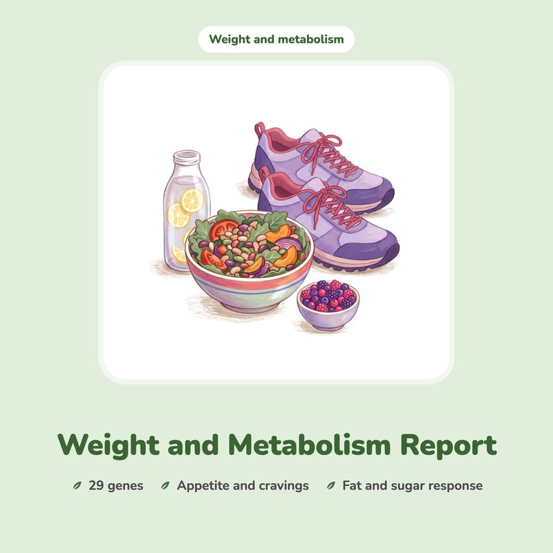 Weight and Metabolism Report: an illustrated bean salad, berries, lemon water and running shoes.