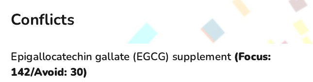 Part of the Conflicts list in an example report, each item with a Focus score and an Avoid score.